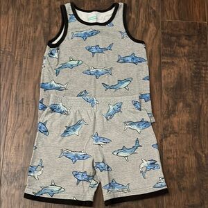 Shark Print Gray and Blue Tank Romper